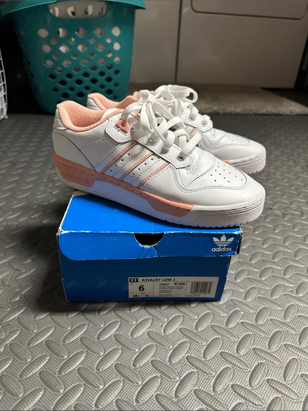 adidas Kids White Sneakers with Pink Accents